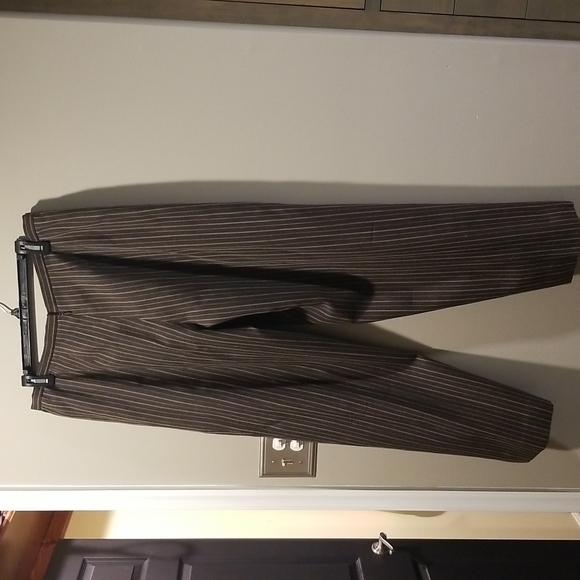 Women's lined dress pants, brown with cream stripes, size 14 - Picture 2 of 2